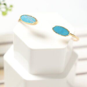Gemstone Turquoise Cuff Bangle High-Quality Gold Plating Bracelet